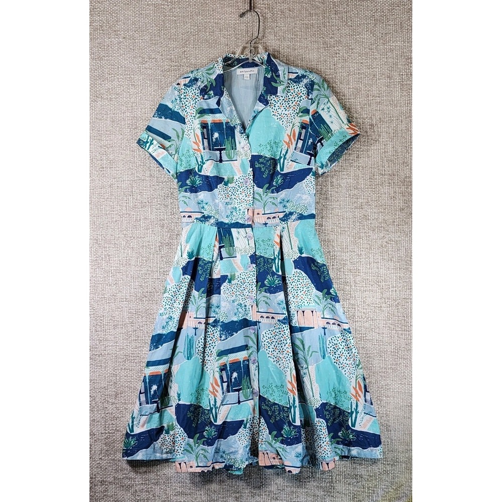 Emily and Fin Kate Shirt Dress Womens S Blue Le Maroc Novelty Coastal Scenic